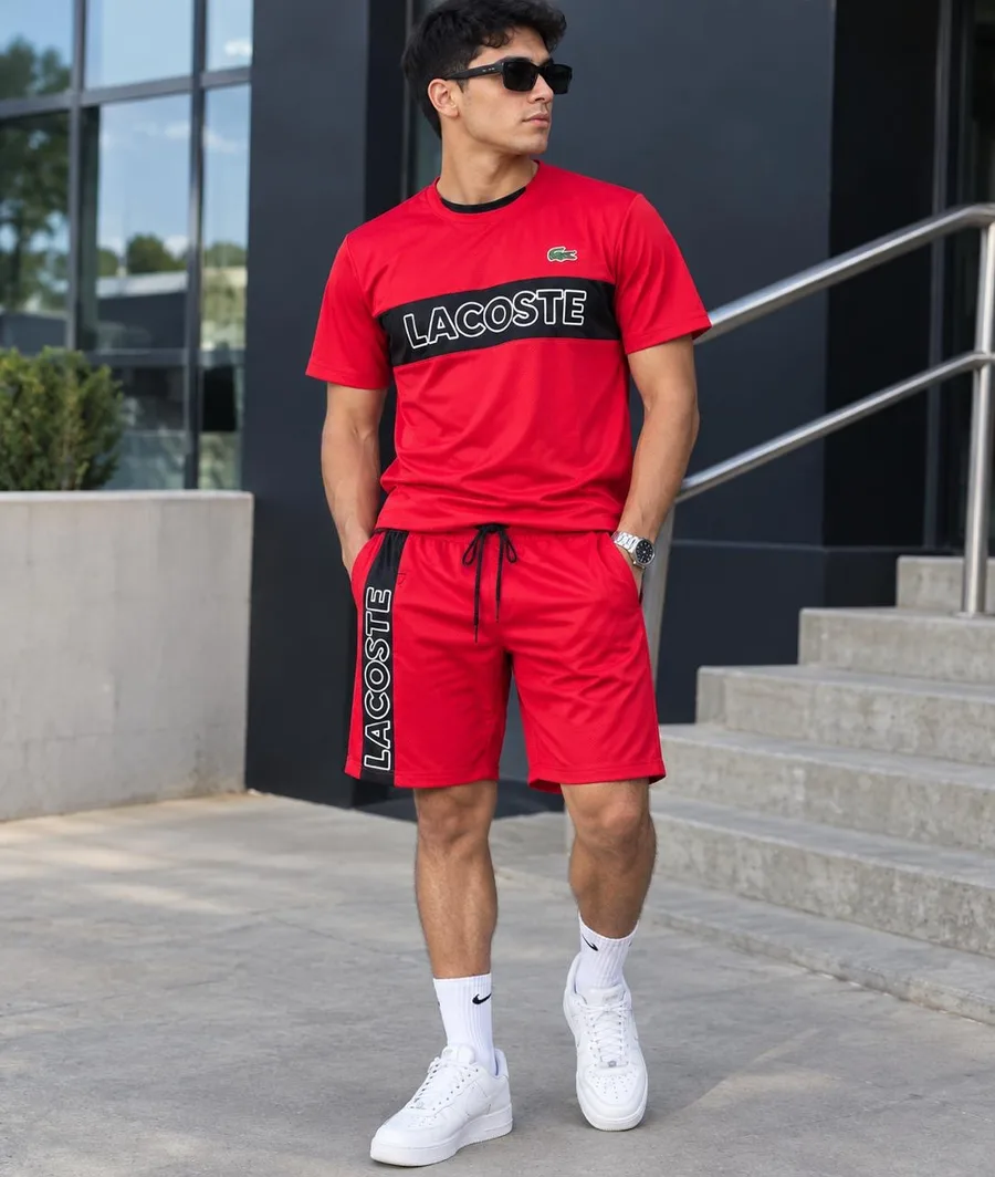Conjunto Lacoste vermelho com bermuda